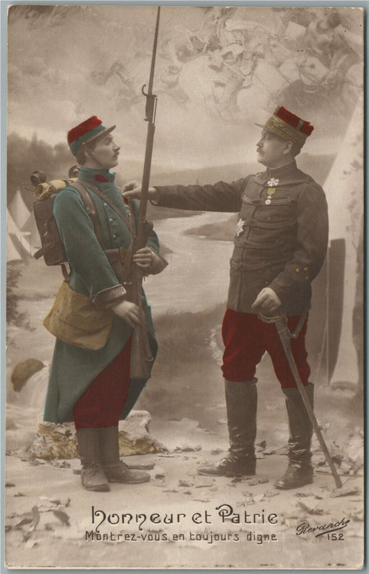 FRENCH SOLDIERS WWI ANTIQUE REAL PHOTO POSTCARD RPPC