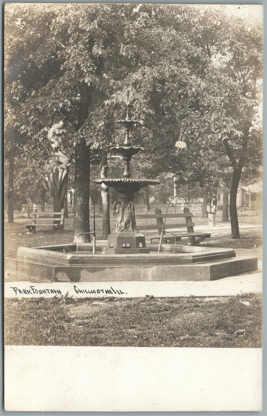 CHILLICOTHE IL PARK FOUNTAIN VINTAGE REAL PHOTO POSTCARD RPPC