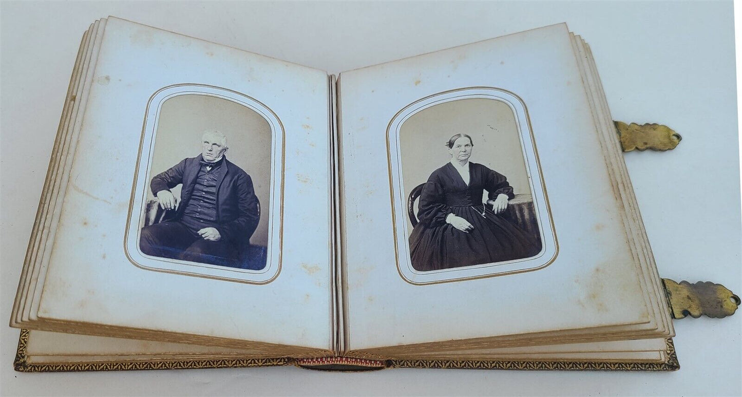 19th century AMERICAN PHOTO ALBUM w/ WASHINGTON PORTRAIT CLASPS antique RARE