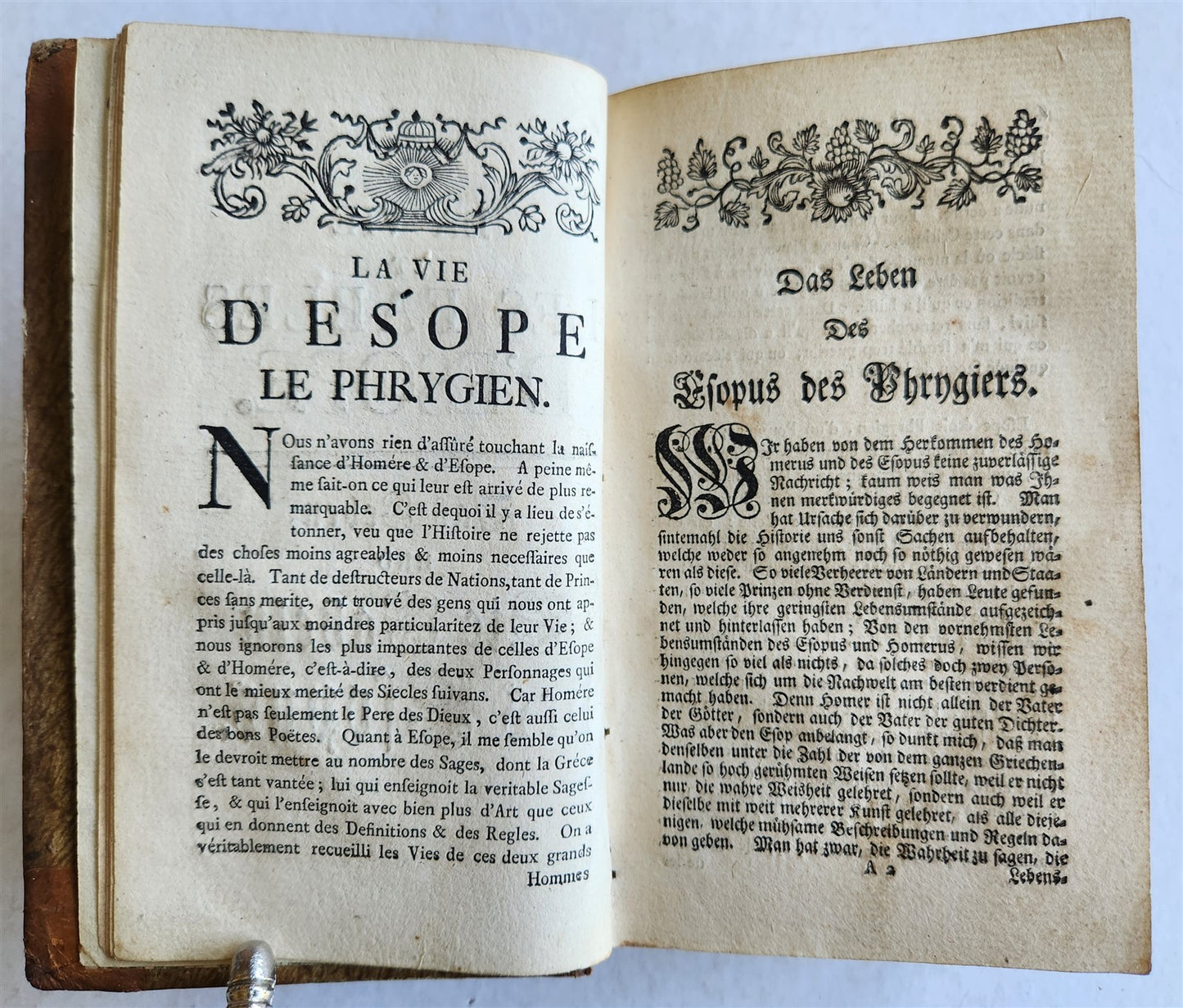 1758 FABLES of AESOP in FRENCH & GERMAN antique