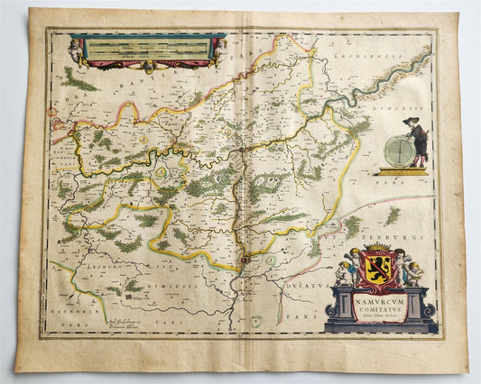 1640 MAP of Namur BELGIUM by WILLEM BLAEU antique AUTHENTIC hand colored