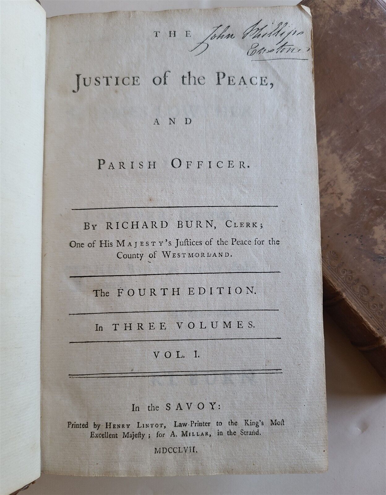 1757 LAW BOOKS JUSTICE of the PEACE & PARISH OFFICER 3 VOLUMES antique ENGLISH