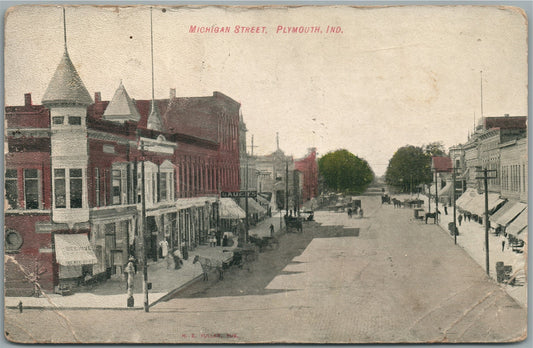 PLYMOUTH IN MICHIGAN STREET ANTIQUE POSTCARD