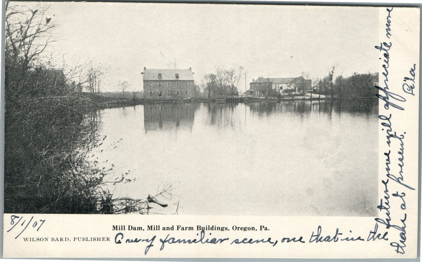 OREGON PA MILL DAM AND FARM BUILDINGS ANTIQUE POSTCARD