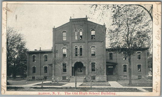 ALBION NY OLD HIGH SCHOOL BUILDING ANTIQUE POSTCARD