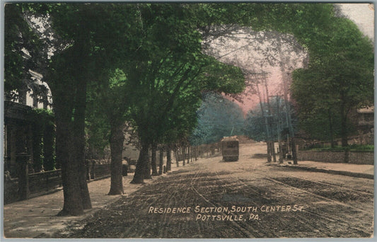 POTTSVILLE PA SOUTH CENTER STREET trolley ANTIQUE POSTCARD