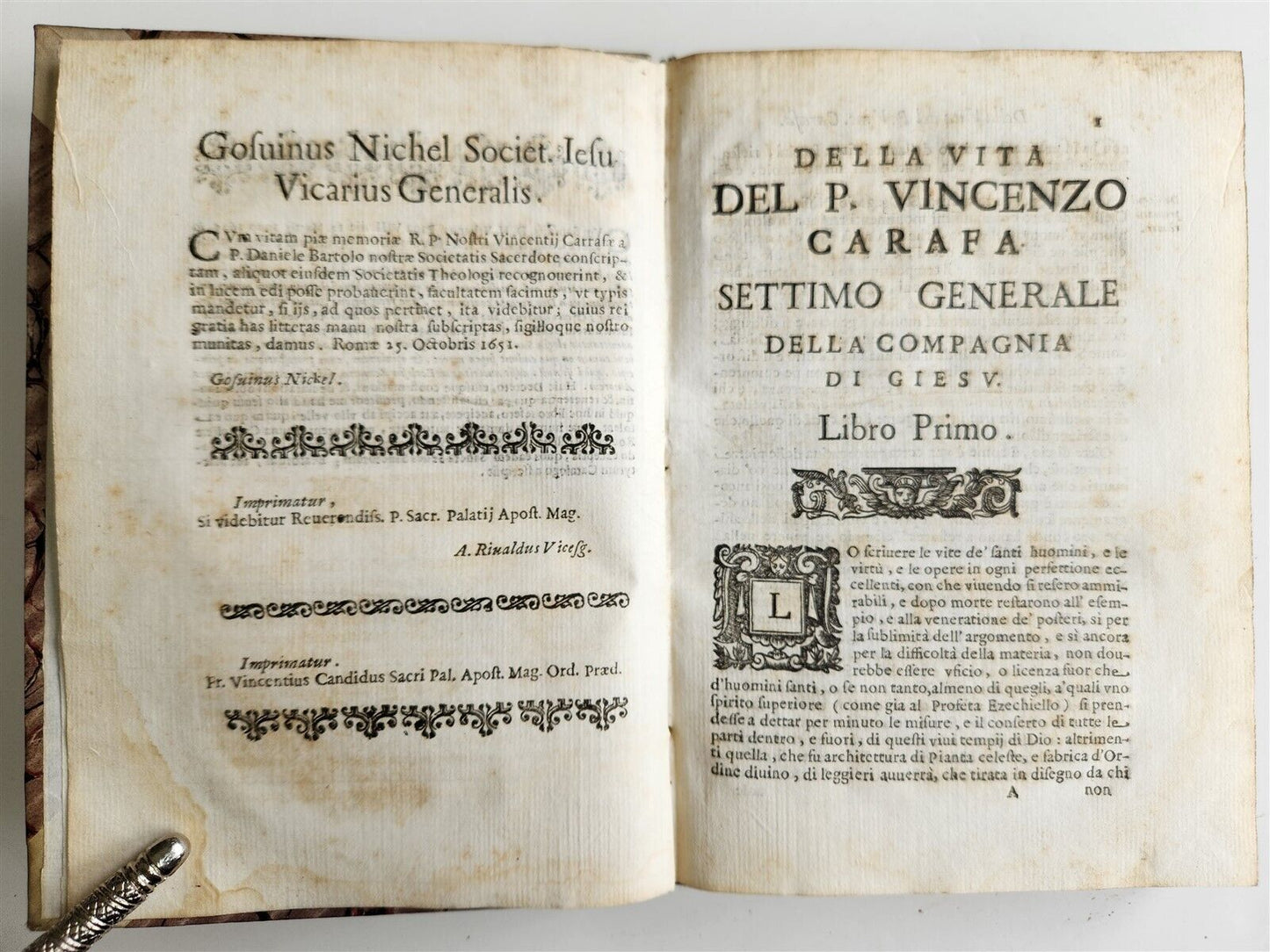 1651 DELLA VITA DEL P. VINCENZO CARAFA by DANIELLO BARTOLI antique