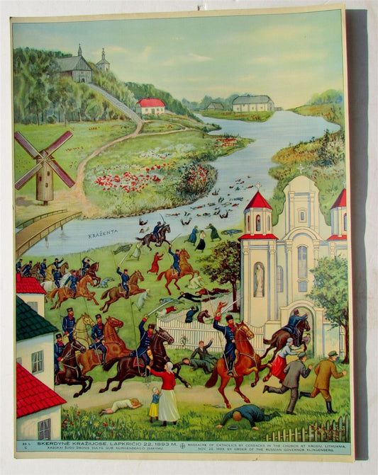 MASSACRE of LITHUANIAN CATHOLICS by RUSSIAN COSSACKS in 1893 VINTAGE POSTER