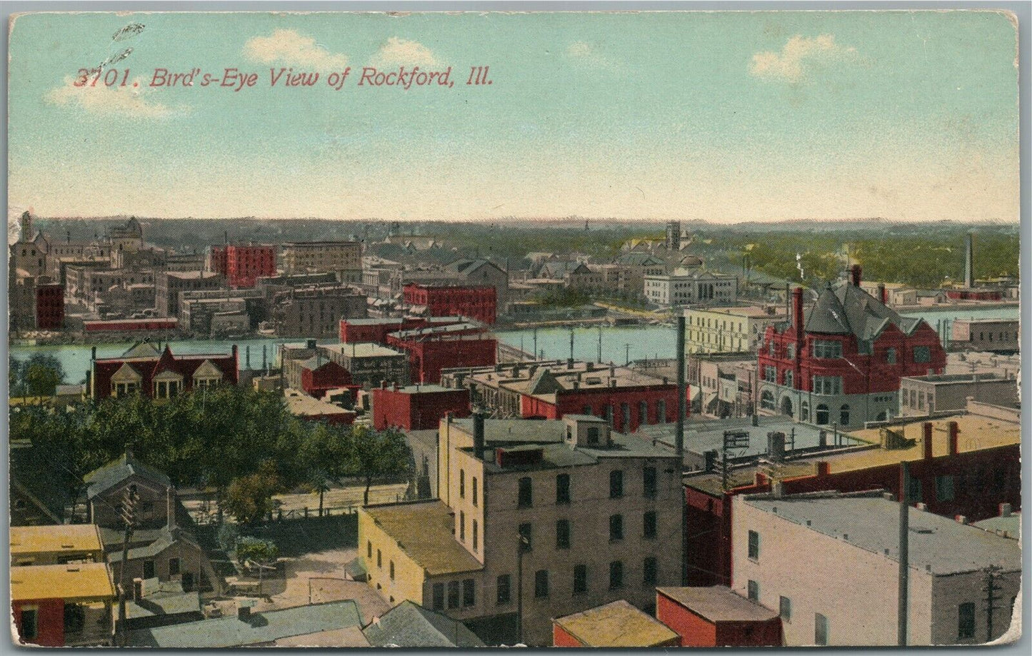 ROCKFORD IL BIRDS EYE VIEW ANTIQUE POSTCARD