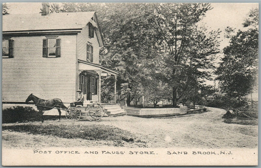 SAND BROOK NJ POST OFFICE AND FAUSS STORE ANTIQUE POSTCARD