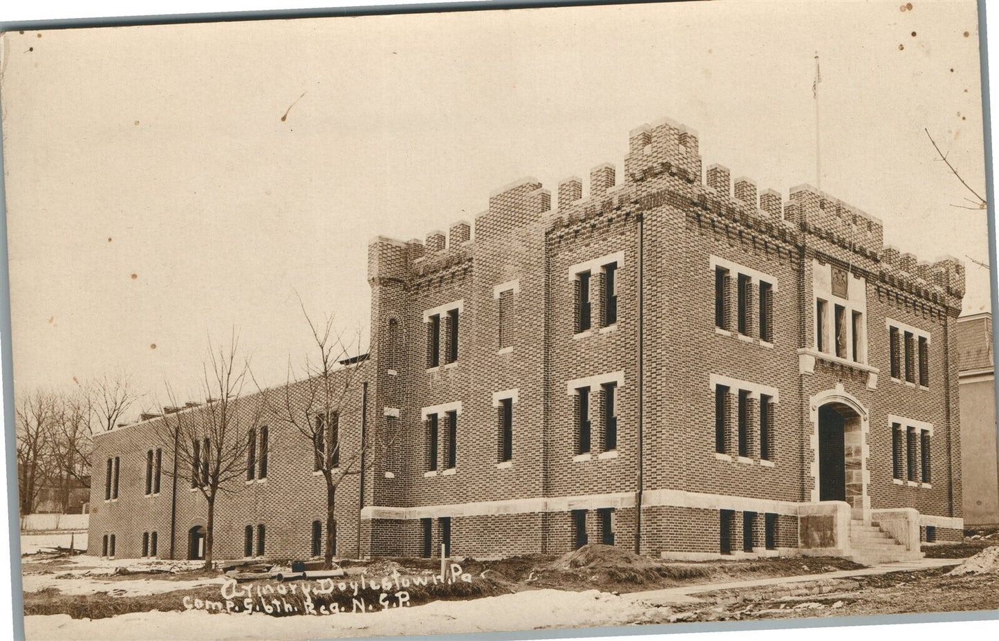 DOYLESTOWN PA ARMORY ANTIQUE REAL PHOTO POSTCARD RPPC