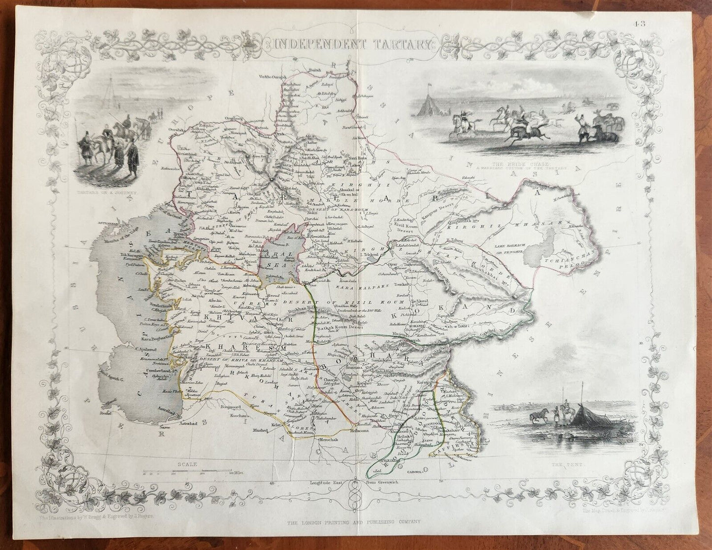 1851 INDEPENDENT TARTARY CENTRAL ASIA RUSSIA KAZAKHSTAN UZBEKISTAN antique MAP