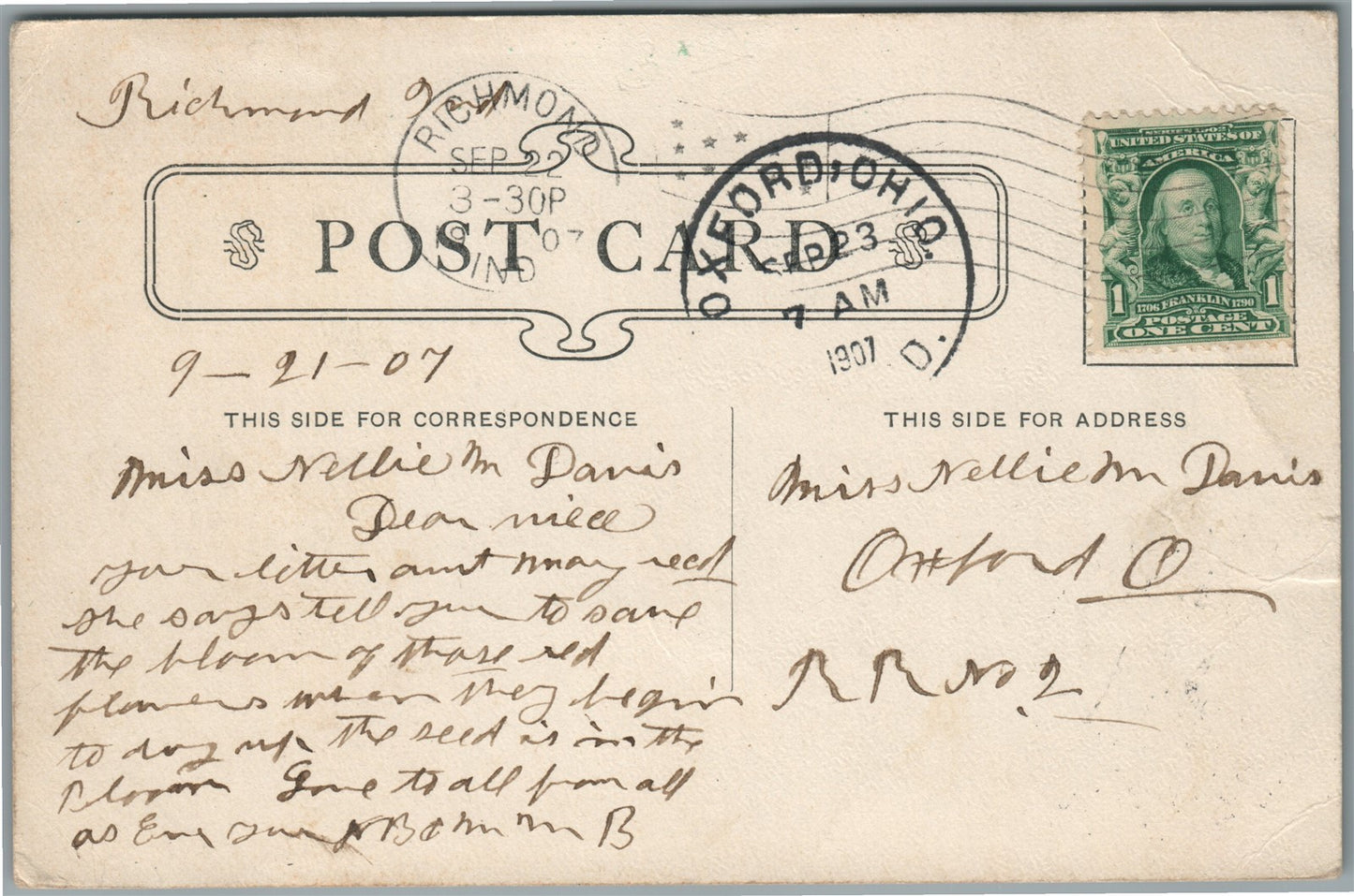 RICHMOND IN MAIN STREET ANTIQUE POSTCARD