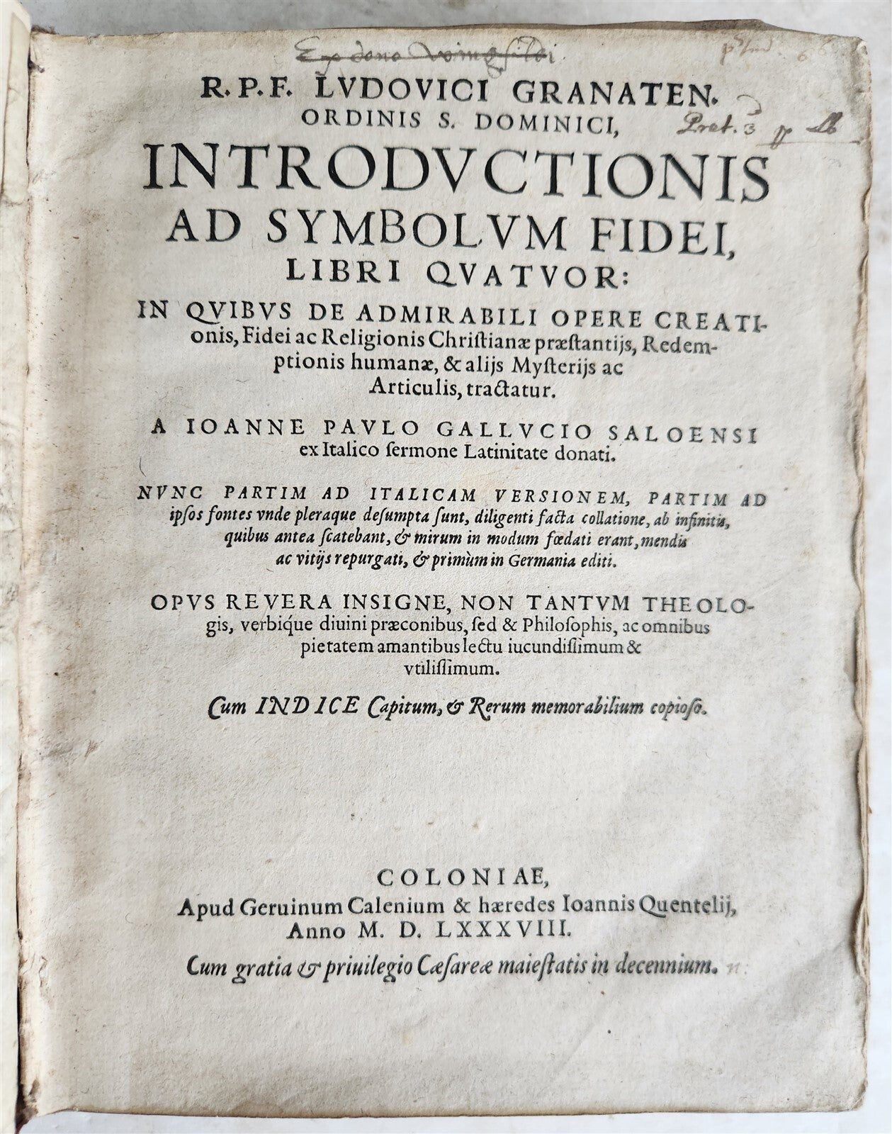 1588 Introductionis ad symbolum fidei ILLUSTRATED antique