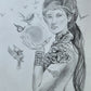 ILLUSTRATION ART FEMALE lot of 3 PENCIL DRAWINGS vintage signed