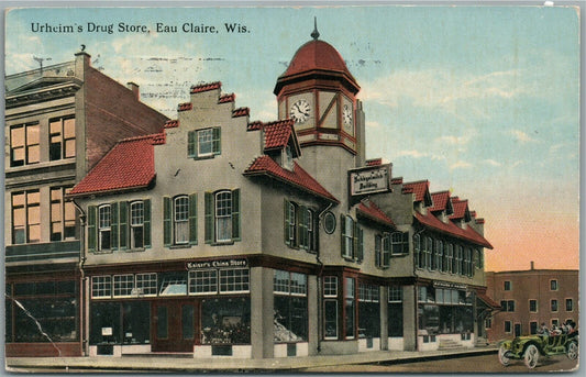 EAU CLAIRE WI URHEIM'S DRUG STORE ANTIQUE POSTCARD