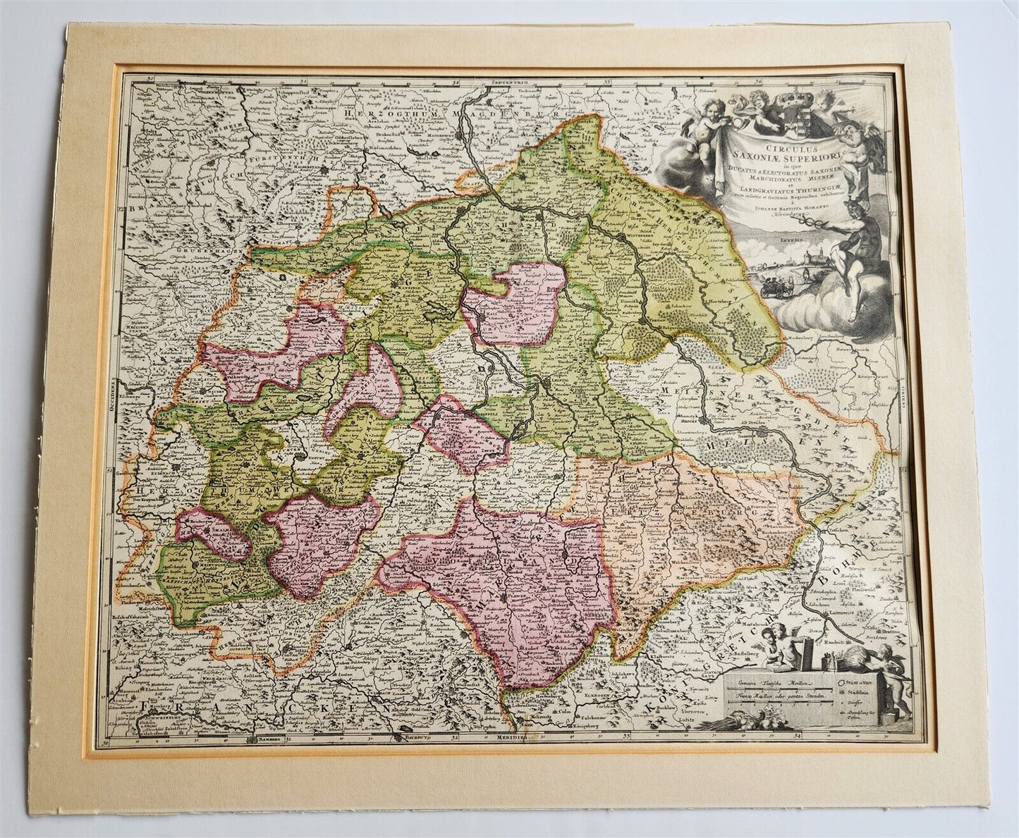 1720s MAP of GERMANY SAXONY by J.B.HOMANN antique AUTHENTIC hand colored