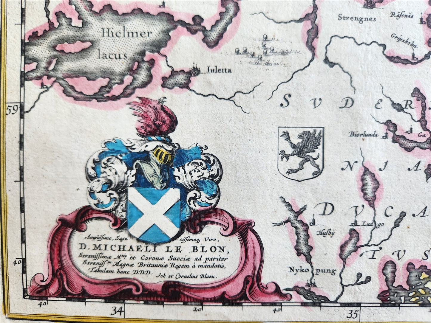 1640 SWEDEN UPPSALA STOCKHOLM MAP by WILLEM BLAEU antique AUTHENTIC hand colored