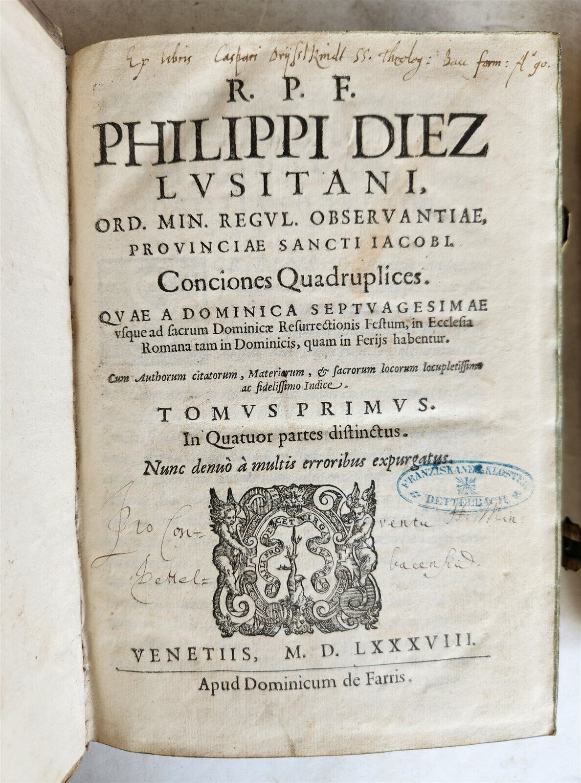 1588 SERMONS of PORTUGUESE THEOLOGIAN F. DIAZ 2 VOLUMES antique PIGSKIN BINDING