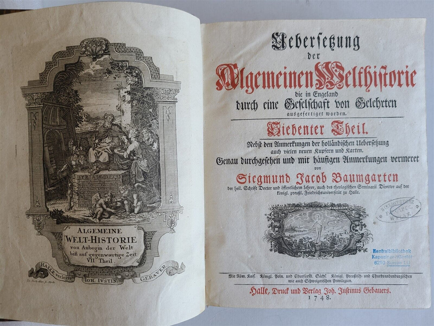 1748 WORLD'S HISTORY in GERMAN antique w/MAPS of EGYPT PALESTINE SYRIA MACEDONIA