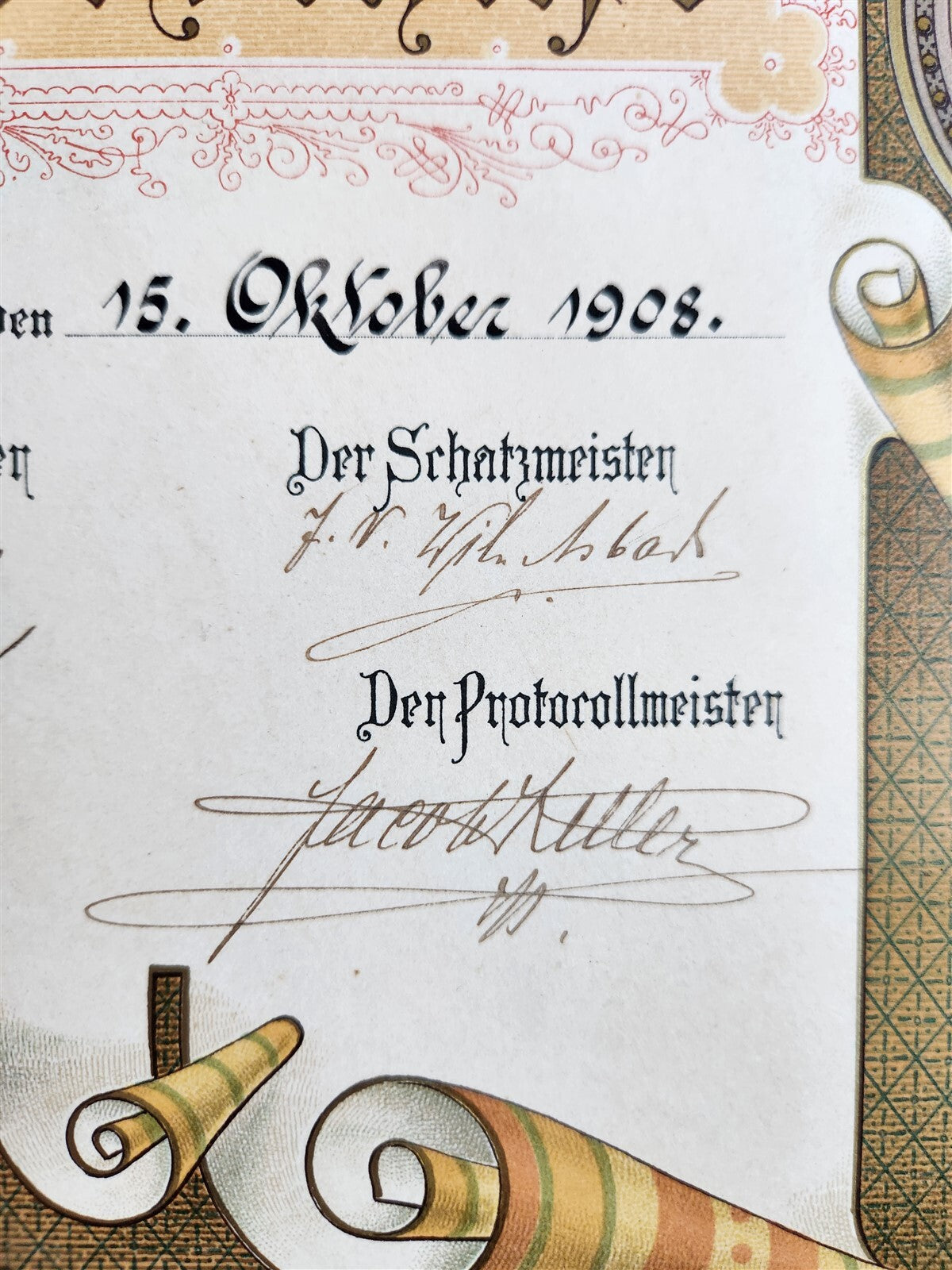 1908 LARGE GERMAN DIPLOMA size 19.5 by 25.5" antique
