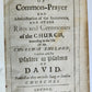 1705 BOOK of COMMON PRAYER w/ PSALTER or PSALMS of DAVID antique in ENGLISH
