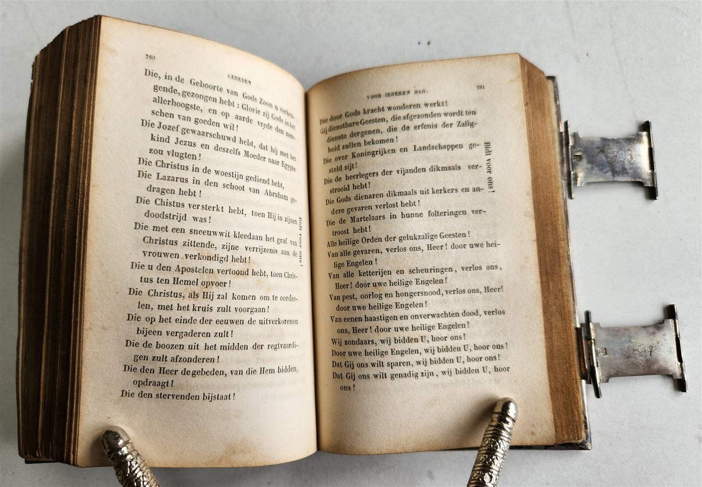 1843 DUTCH CHURCH BOOK antique w/ SILVER EDGES & CLASPS