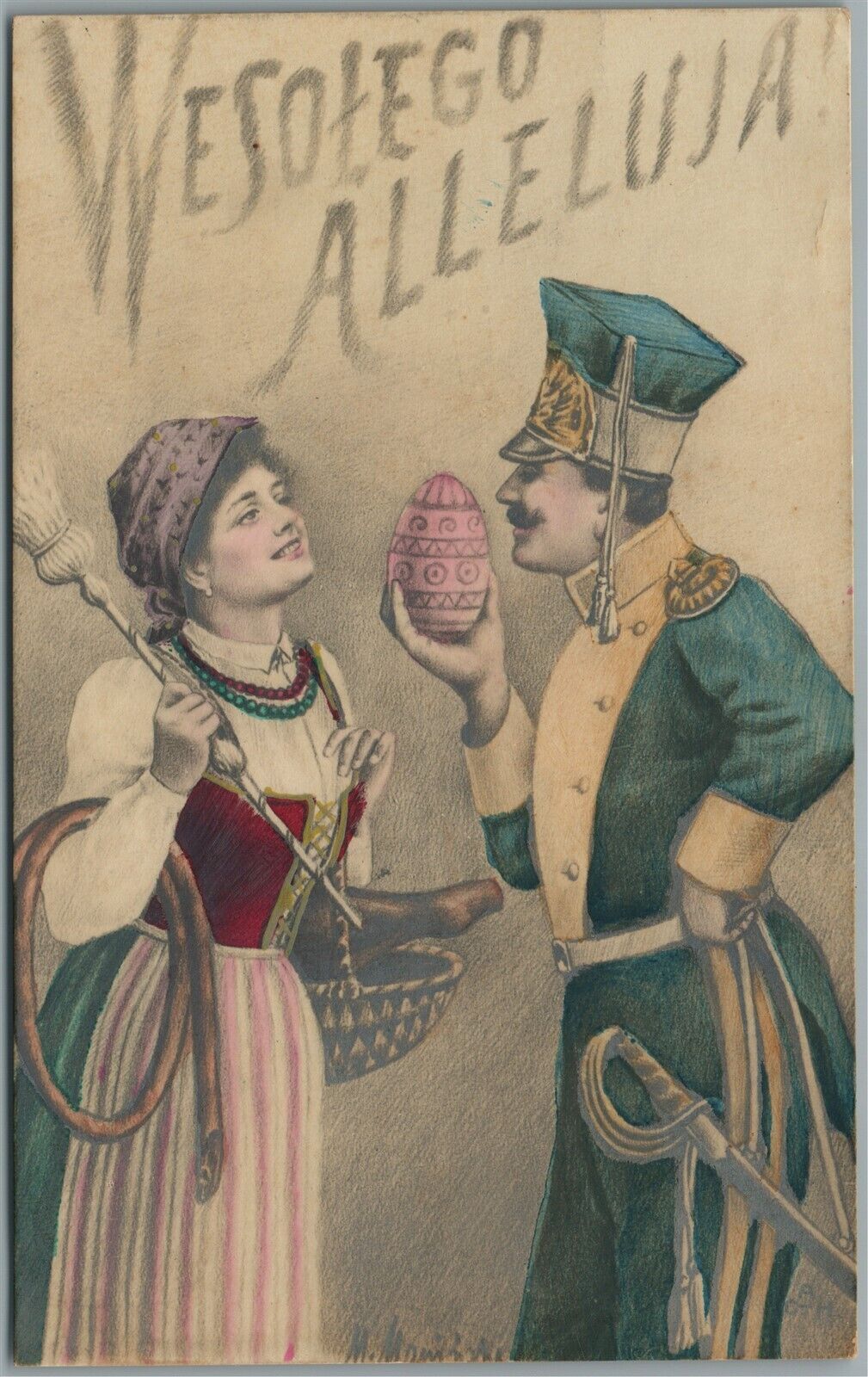 POLAND ANTIQUE POLISH HAPPY EASTER GREETING POSTCARD