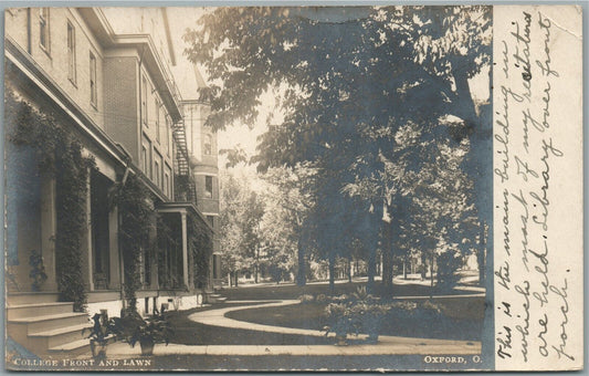 OXFORD COLLEGE OH front & lawn ANTIQUE REAL PHOTO POSTCARD RPPC