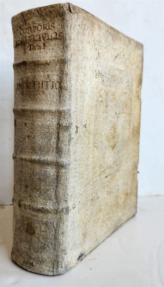 1713 CORPORIS JURIS CIVILIS antique BLIND-STAMPED PIGSKIN BINDING law book
