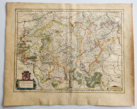1640 MAP of LUXEMBOURG by WILLEM BLAEU antique AUTHENTIC hand colored