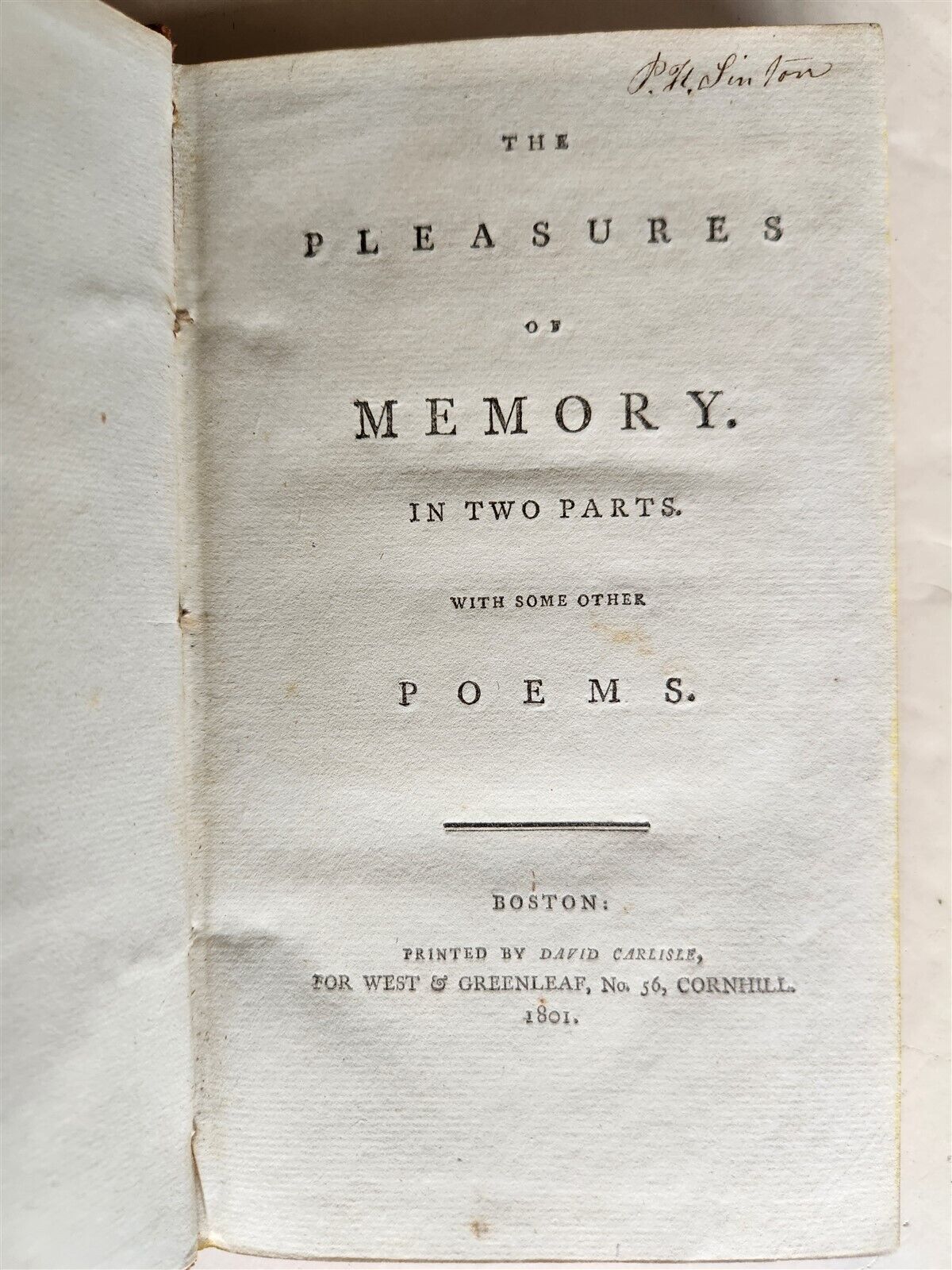 1801 PLEASURES of MEMORY & OTHER POEMS antique AMERICANA poetry ILLUSTRATED