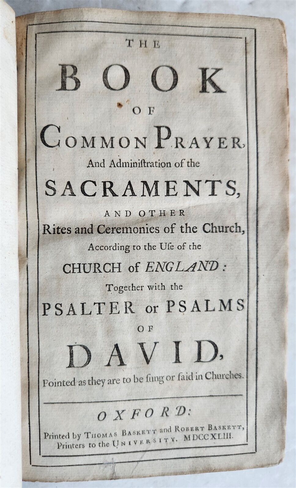 1753 BOOK of COMMON PRAYER w/ PSALTER in ENGLISH antique