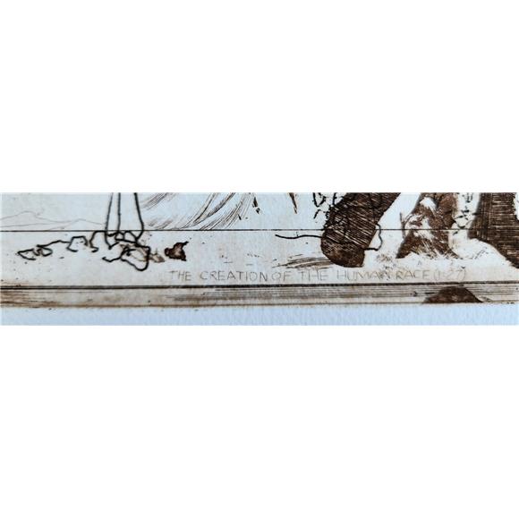 THE CREATION OF THE HUMAN RACE surreal PRINT vintage w/ SKELETON