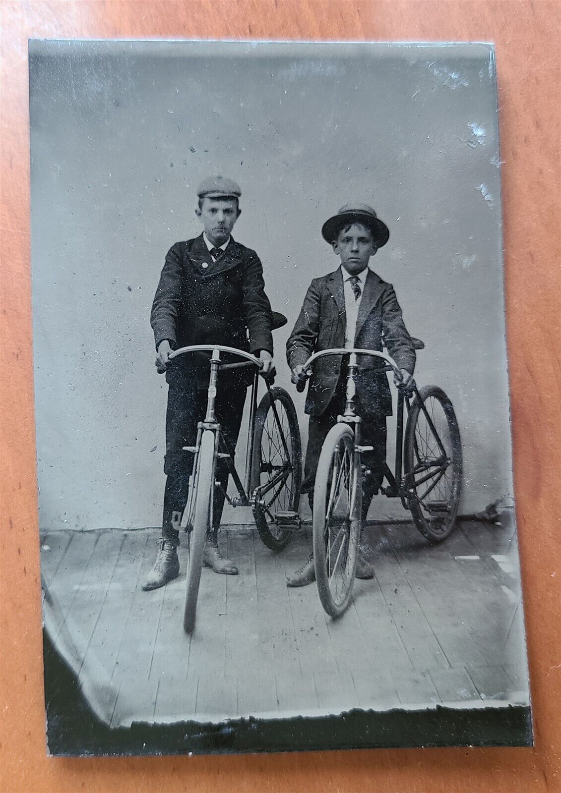 BOYS w/ BYCYCLES ANTIQUE TINTYPE PHOTO