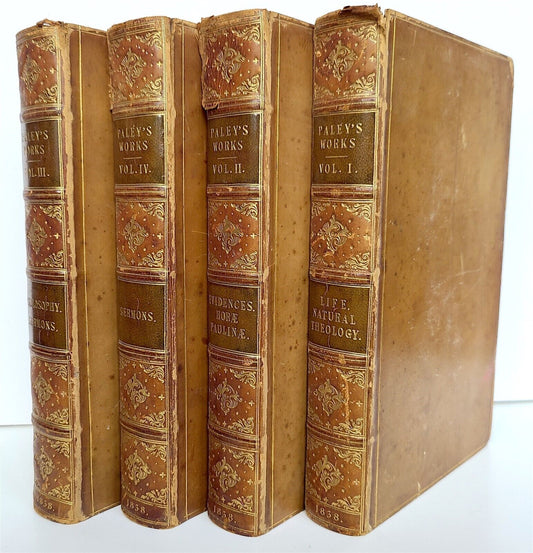 1838 WORKS of WILLIAM PALEY 4 VOL antique PHILOSOPHY SERMONS SCOTTISH PROVENANCE