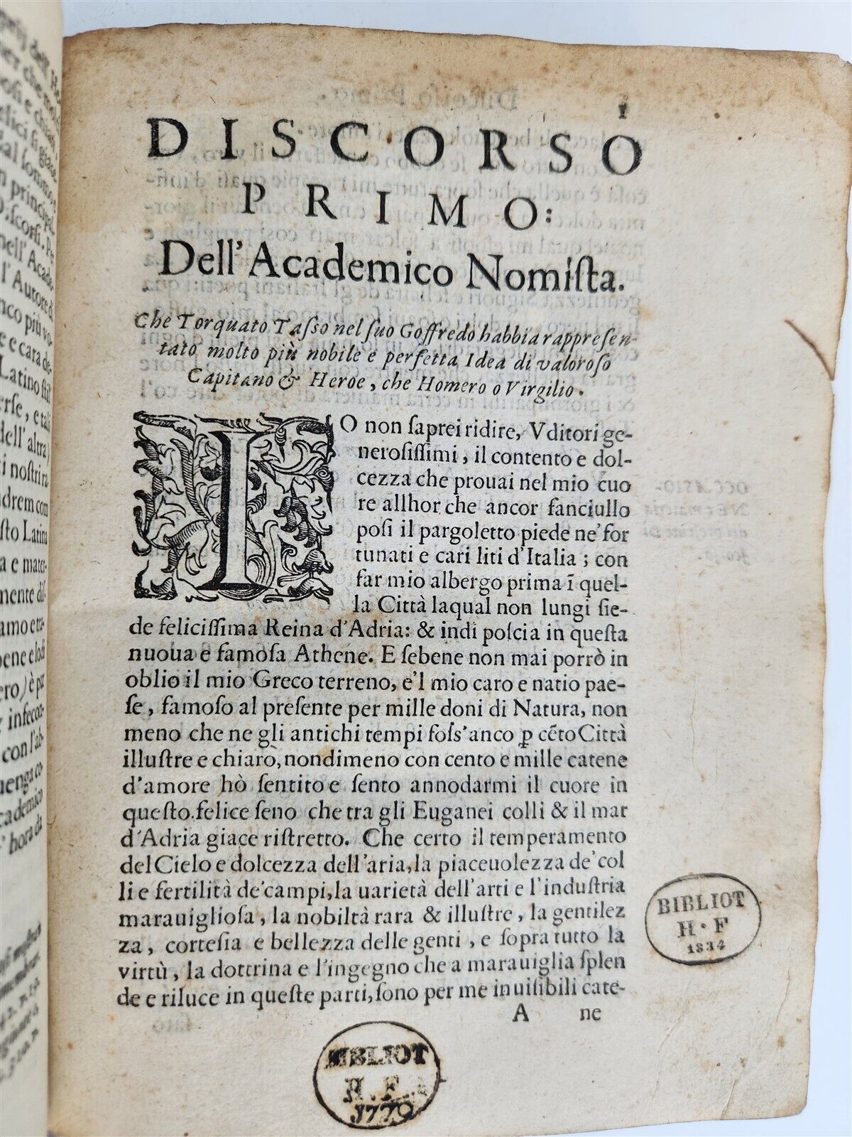 1607 COMPARATIONE DI HOMERO VIRGILIO e TORQUATO by PAOLO BENI antique