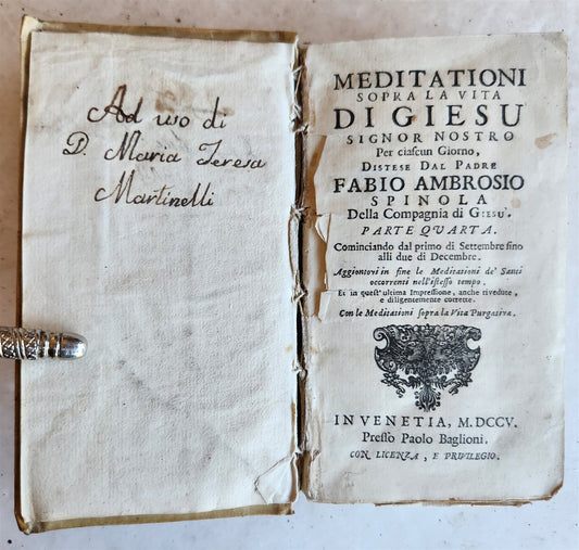1705 MEDITATIONI SOPRA LA VITA di GIESU antique vellum bound