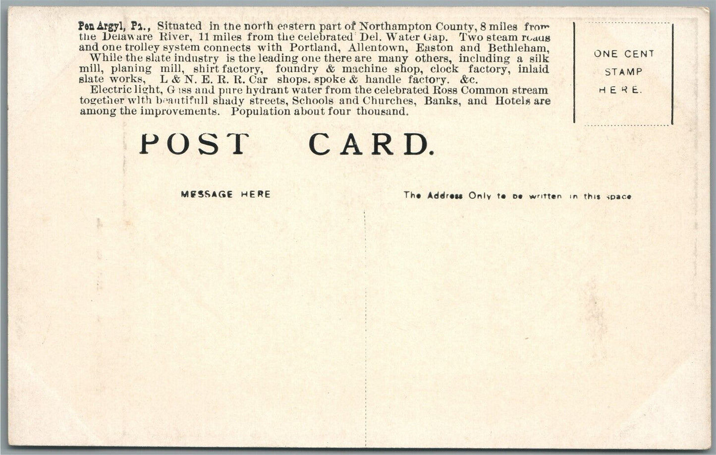 PEN ARGYL PA POST OFFICE ANTIQUE POSTCARD