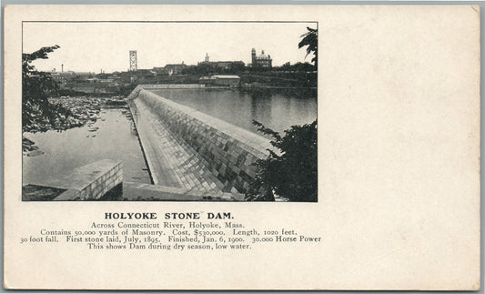 HOLYOKE MA STONE DAM ANTIQUE POSTCARD