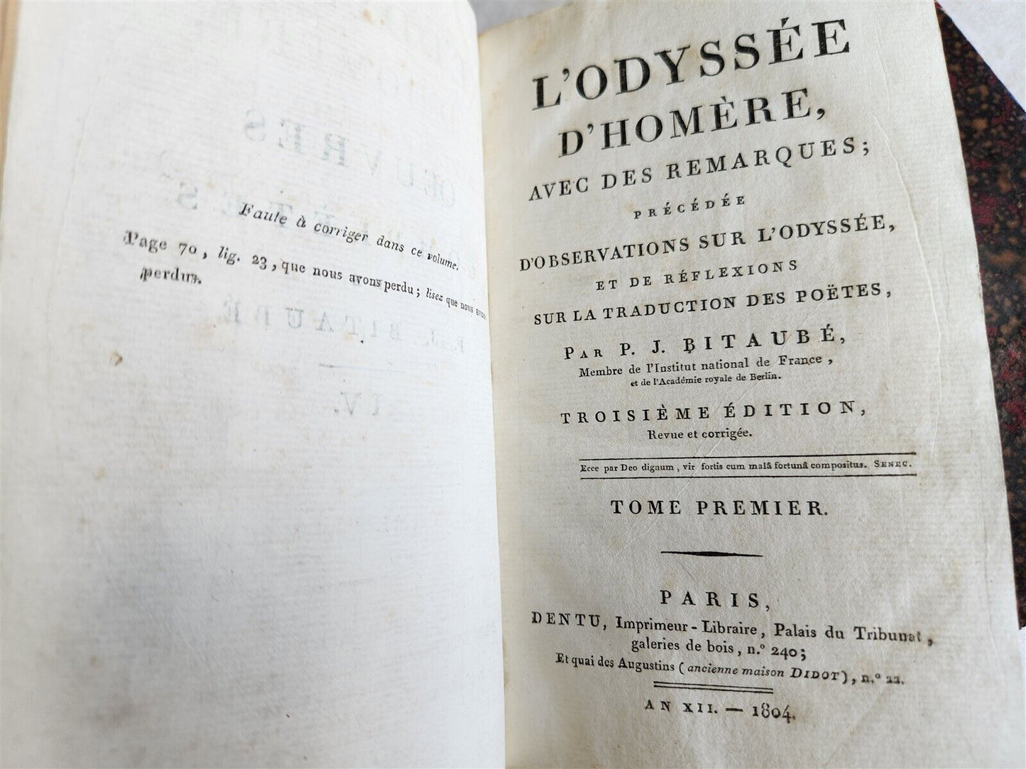 1804 L'ODYSSEE D'HOMERE by BITAUBE 3 VOLUMES antique in FRENCH