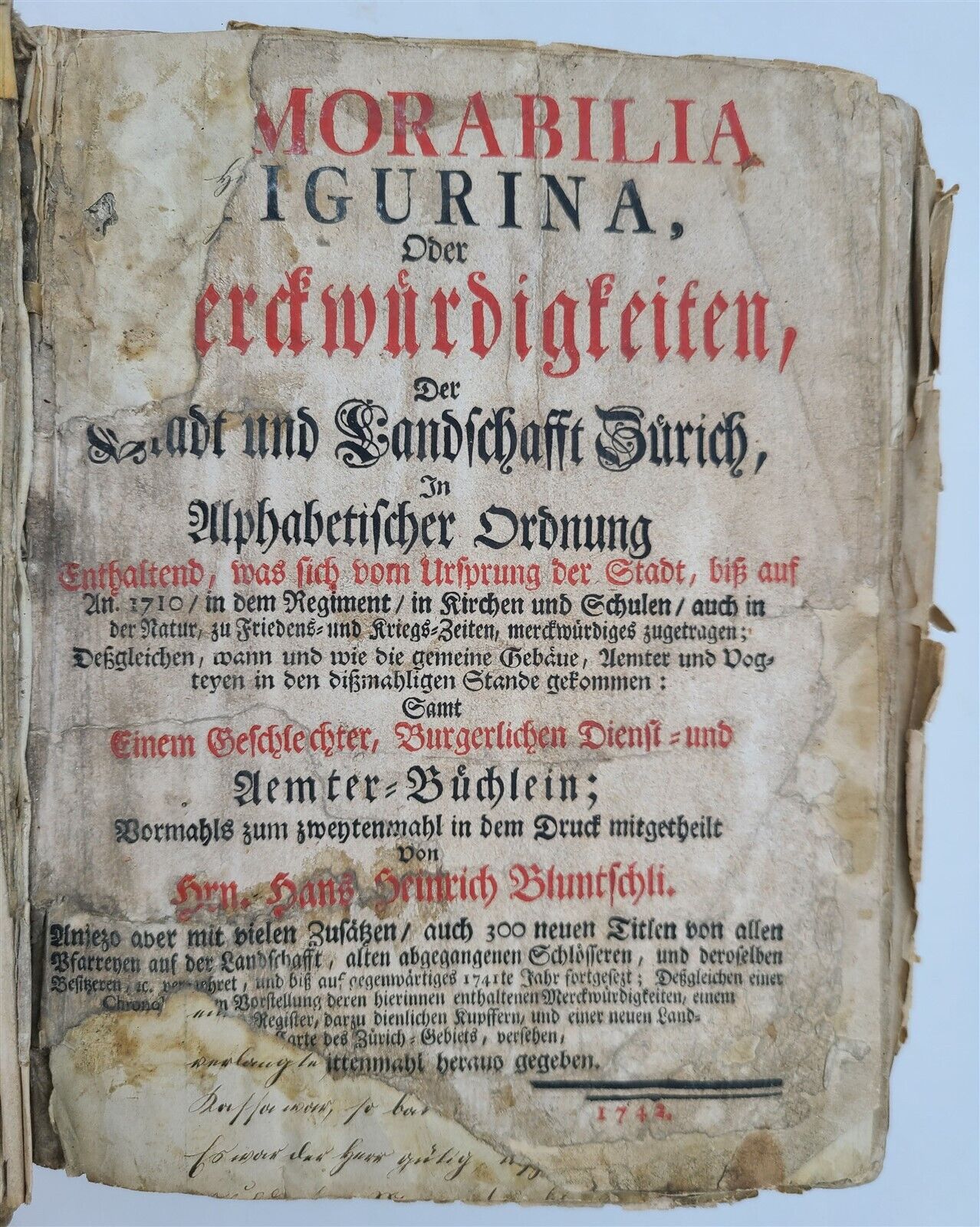 1742 HISTORY of ZURICH SWITZERLAND antique Memorabilia Tigurina VELLUM BOUND