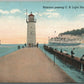 CHICAGO IL STEAMER PASSING US LIGHTHOUSE ANTIQUE POSTCARD