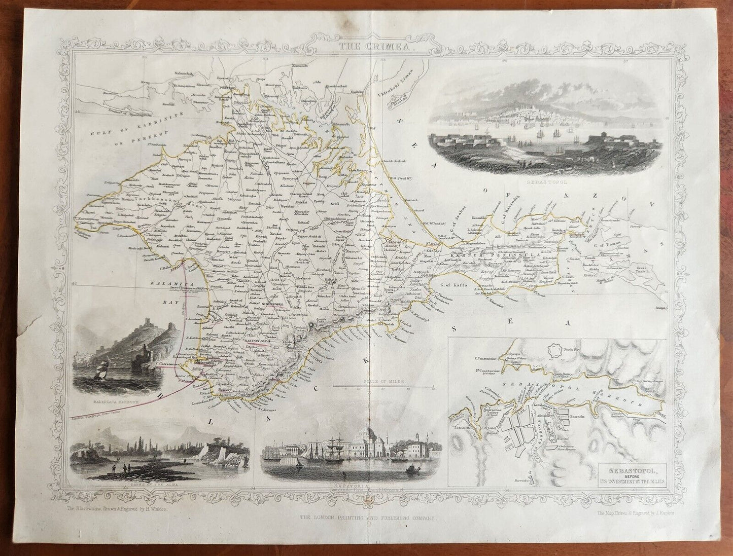 1851 THE CRIMEA RUSSIA UKRAINE antique MAP Sebastopol Eupatoria