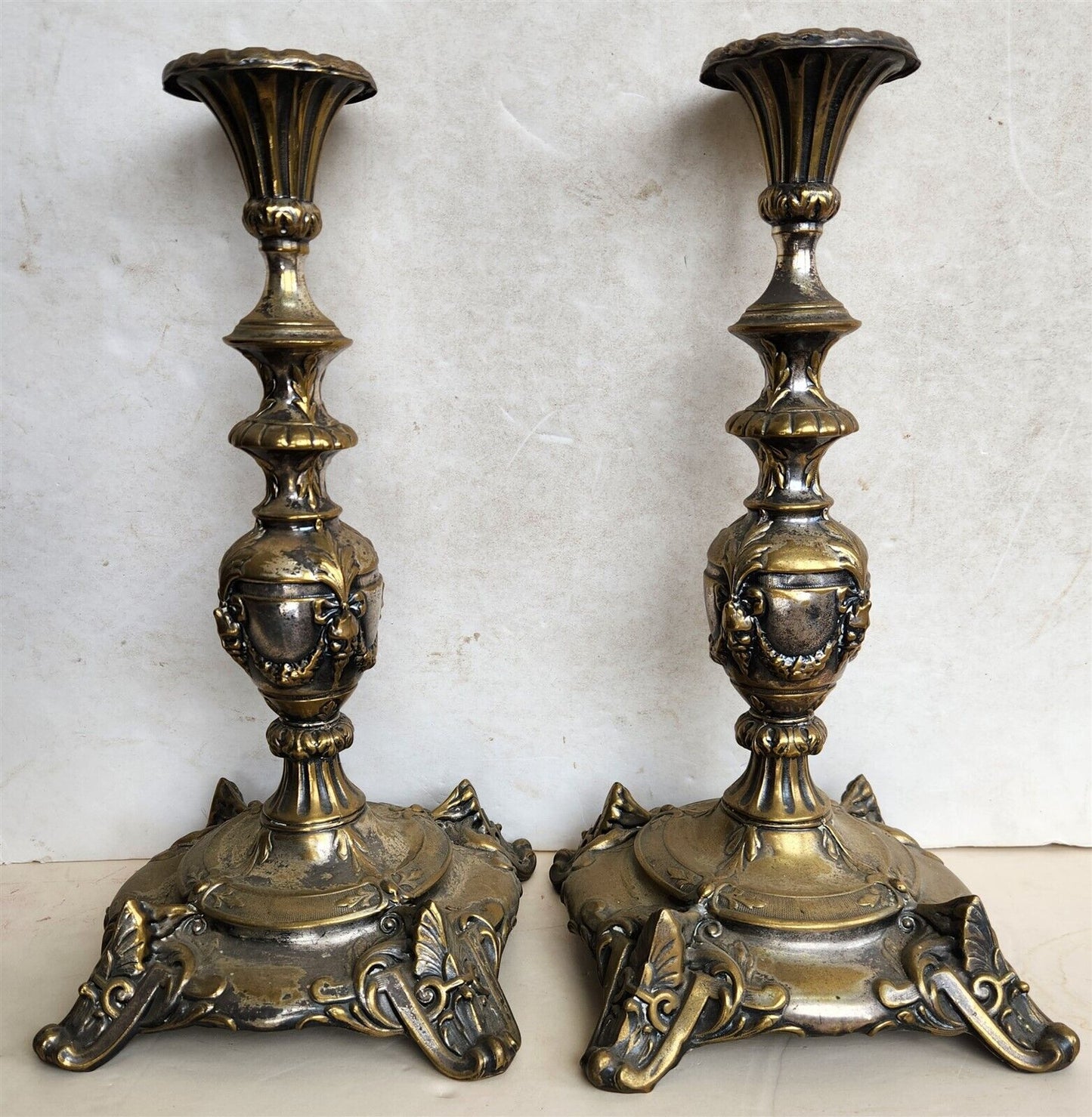 19th century RUSSIAN or POLISH PAIR of SABBATH CANDLESTICKS antique RARE Judaica