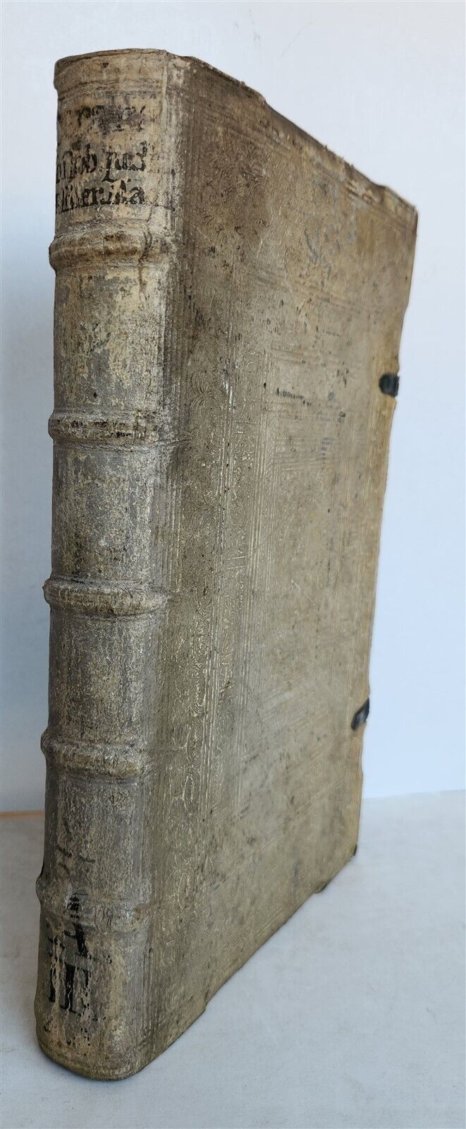 1610 BIBLE COMMENTARIES by N. SERARIO antique HAND TOOLED PIGSKIN BOUND FOLIO