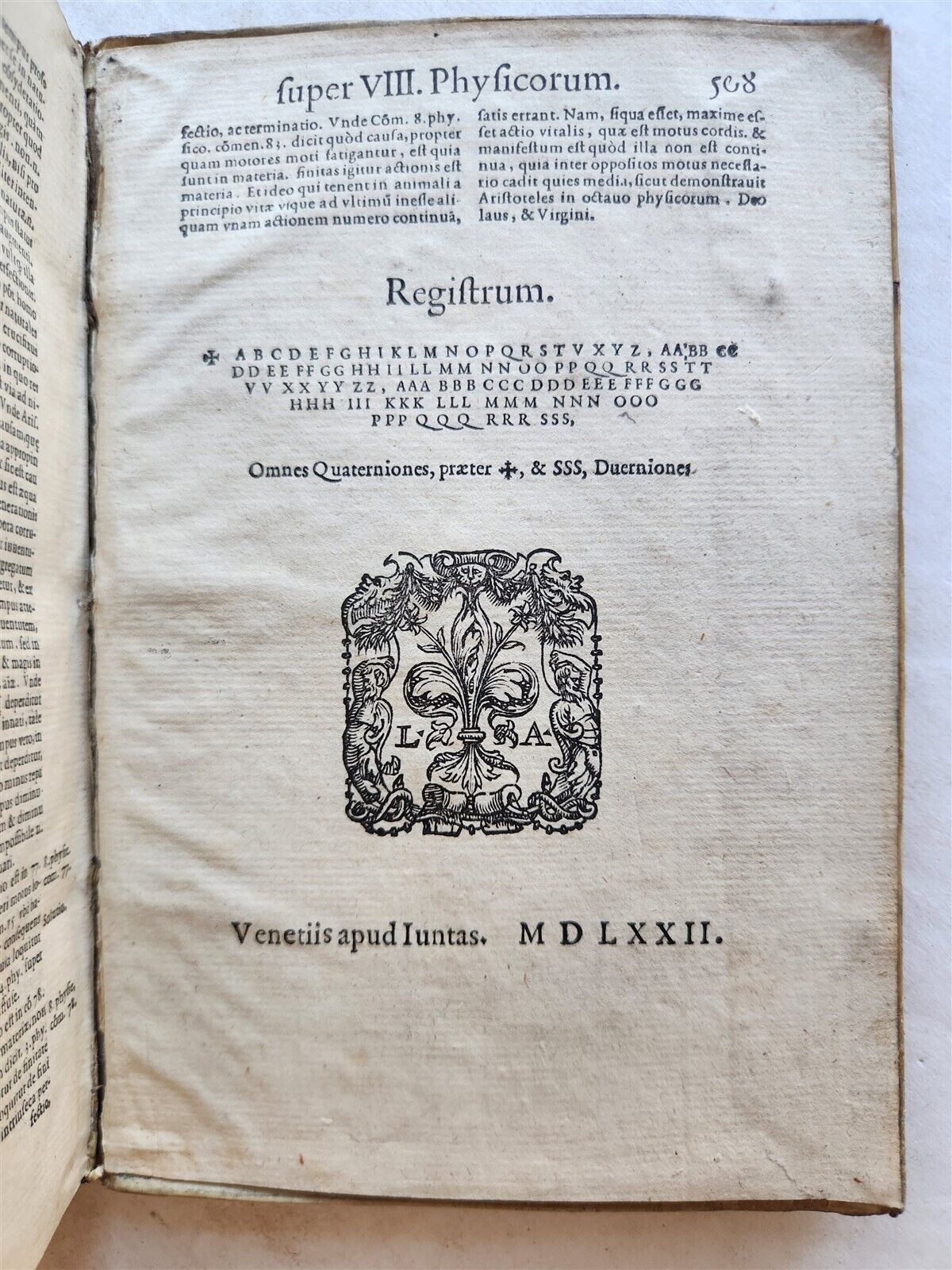 1574 ARISTOTLE ILLUSTRATED DE PHYSICO AUDITU COMMENTARY 16 cent. VELLUM antique