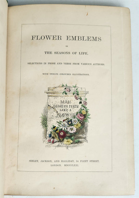 1871 FLOWER EMBLEMS ILLUSTRATED antique in ENGLISH