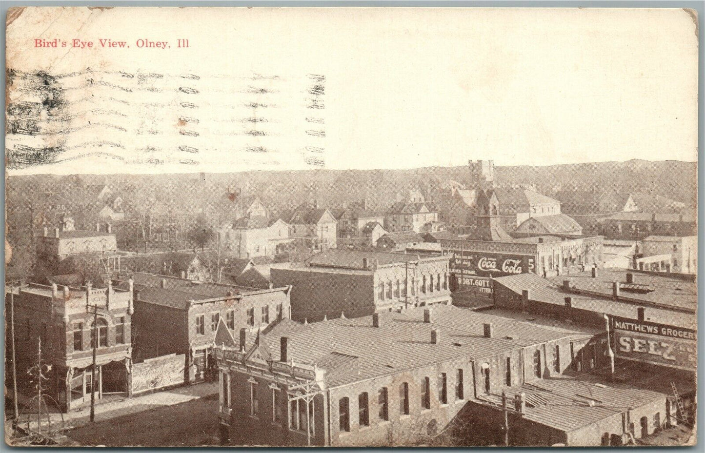 OLNEY IL BIRDS EYE VIEW ANTIQUE POSTCARD