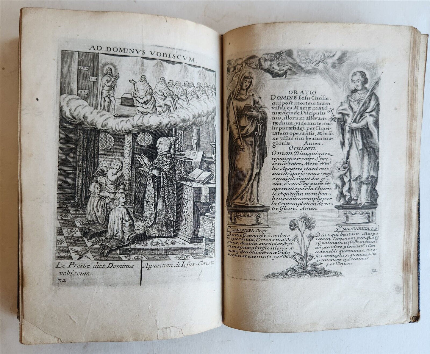 1651 PRAYER BOOK in FRENCH & LATIN BEAUTIFULLY ILLUSTRATED antique FINE BINDING